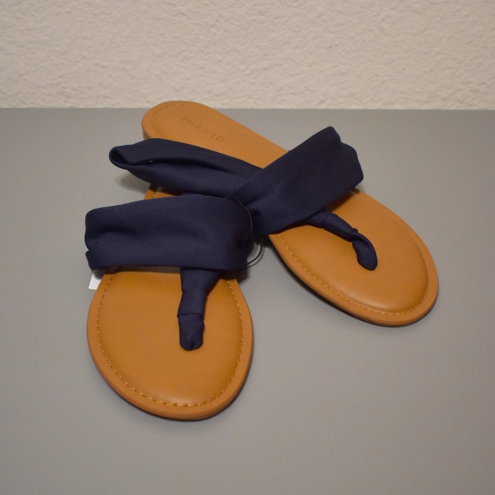 Torrid Fabric T-Strap Sandals Womens 10W Navy New Wide Width Knotted Thong Flat
